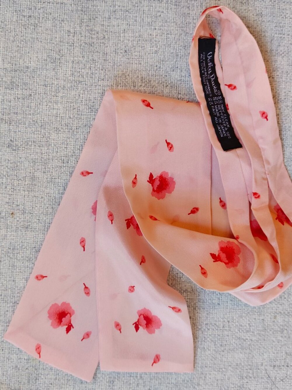 Vintage Vicky Davis Vera Neumann Twilly Tie Scarf Women Pink Floral Silk Japan
